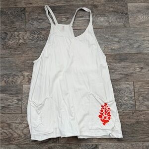 Free People White Tank Dress with Red Floral Accent